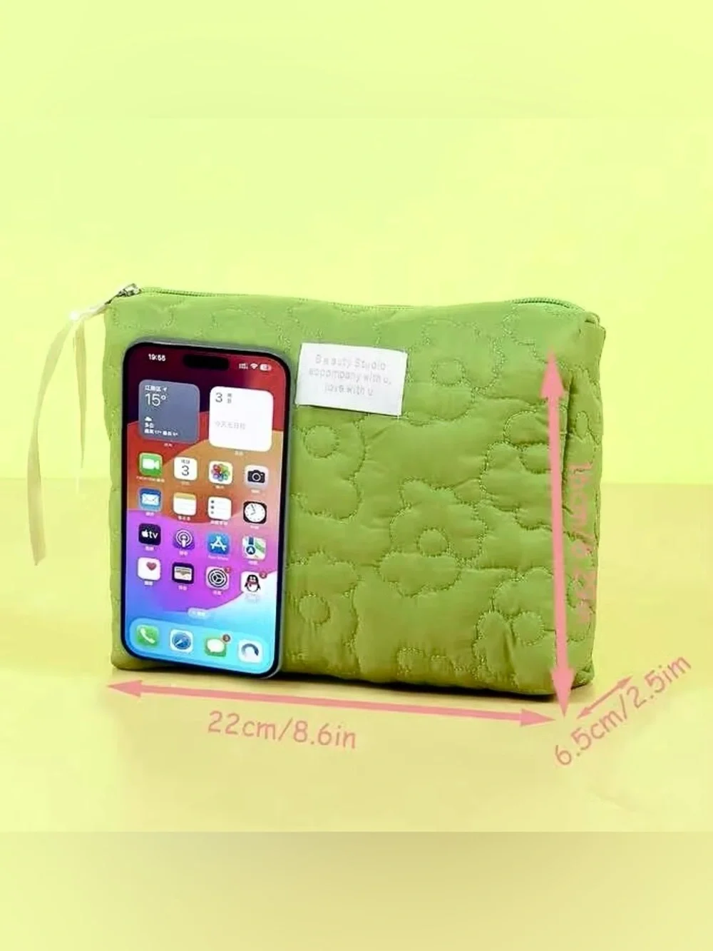 Large Green Quilted Pink Floral Women’s Makeup Toiletries Cosmetic Organizer Bag